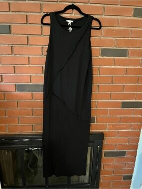 See You Monday Black Sleeveless Maxi Dress with Diagonal Seam XL